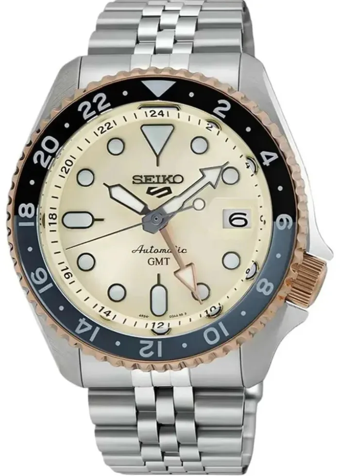 Seiko 5 GMT Sport Asia Exclusive Limited Edition Off White Dial Silver Steel Strap Watch for Men - SSK046K1 - Image 4